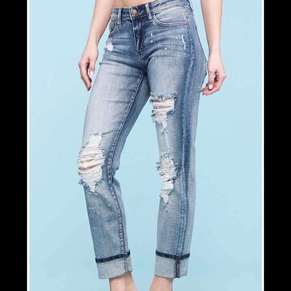 Judy Blue Bleach Splatter Destructed Boyfriend